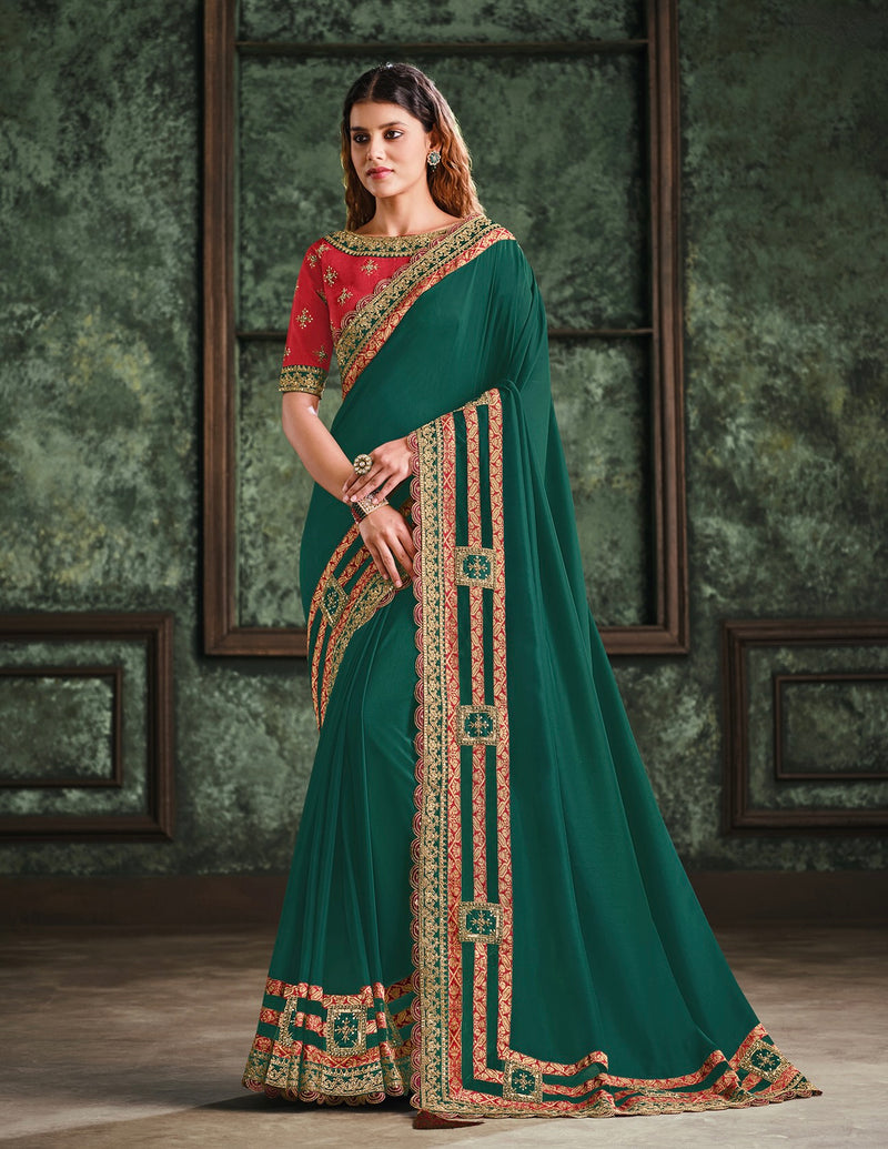 Green Designer Saree with Handmade works