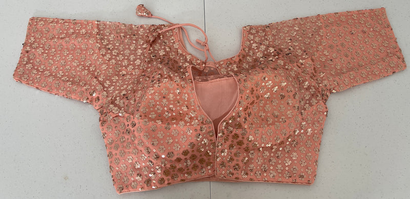 Sequins net ready made blouse in peach