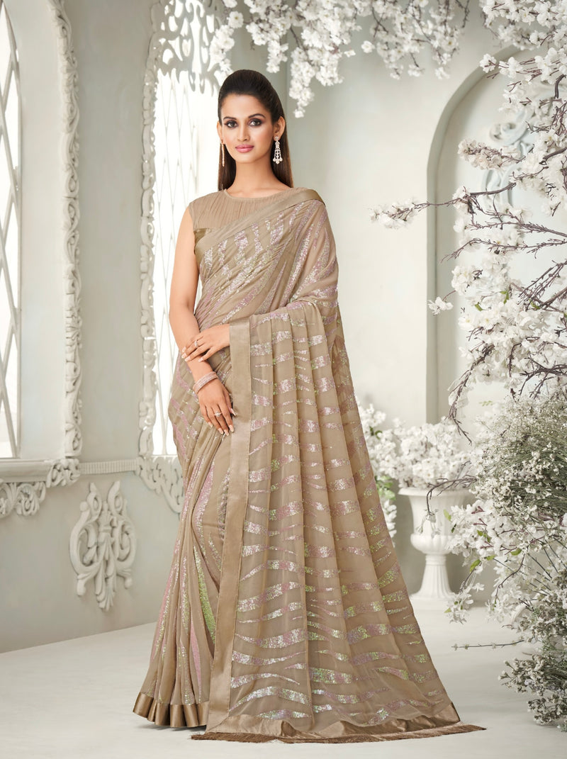 Natural colour Sequins Designer Saree