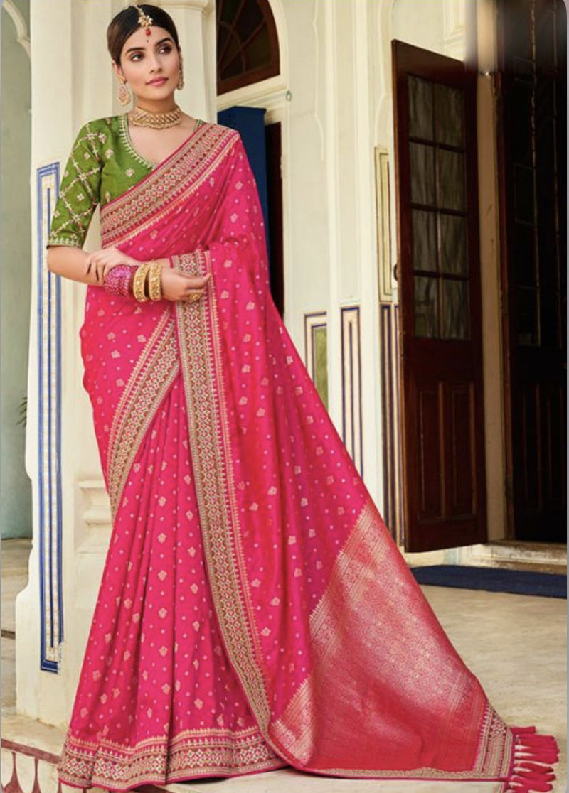 Sweet Pink colour Silk Wedding Saree