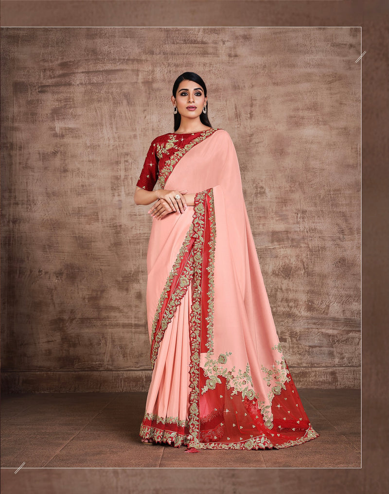 Pink Designer Saree with Handmade works