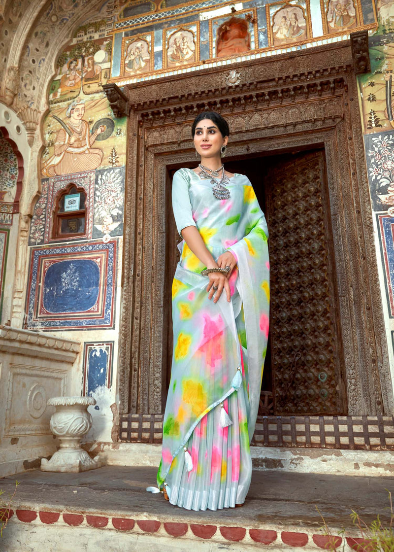 Organza silk saree with fancy prints