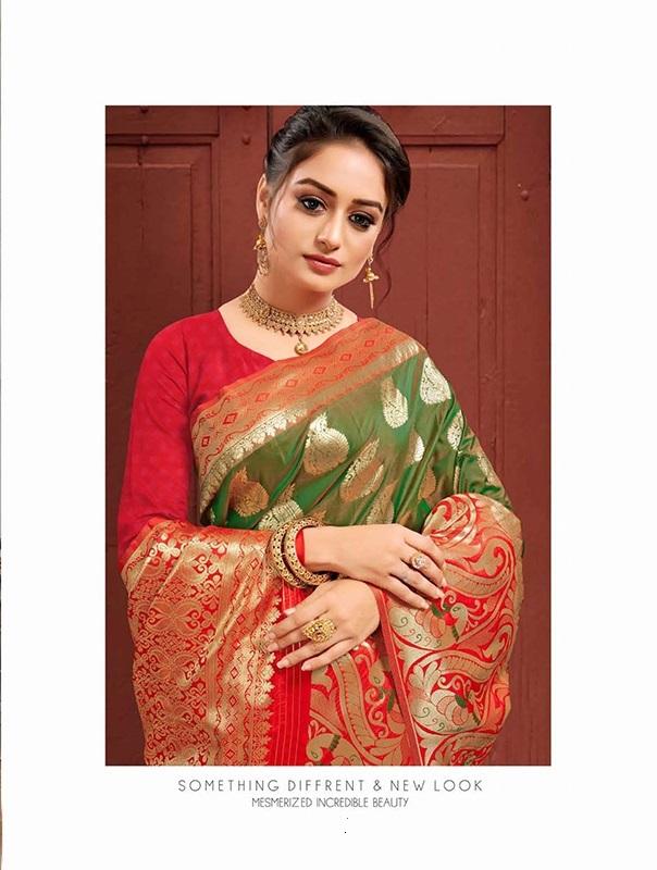 Green and Red colour Silk Saree