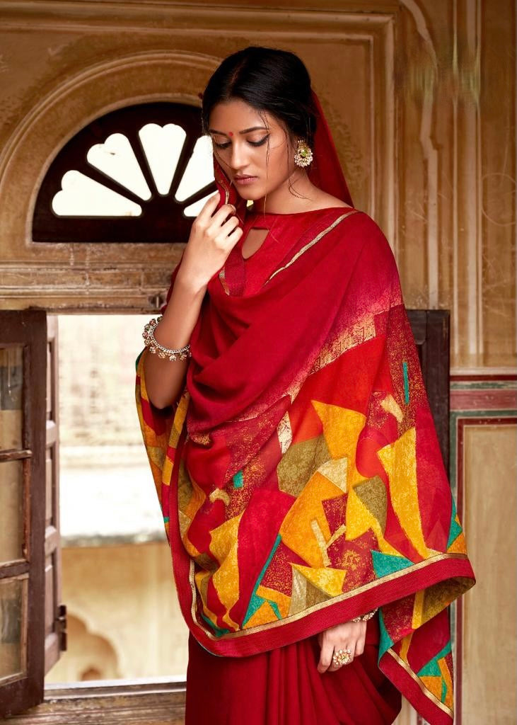 Georgette Print Work Saree With Border