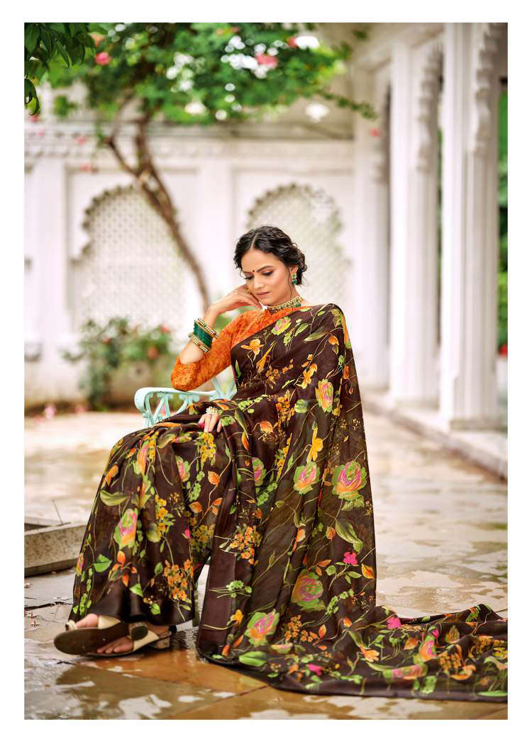 Brown Linen Saree with Satin Border