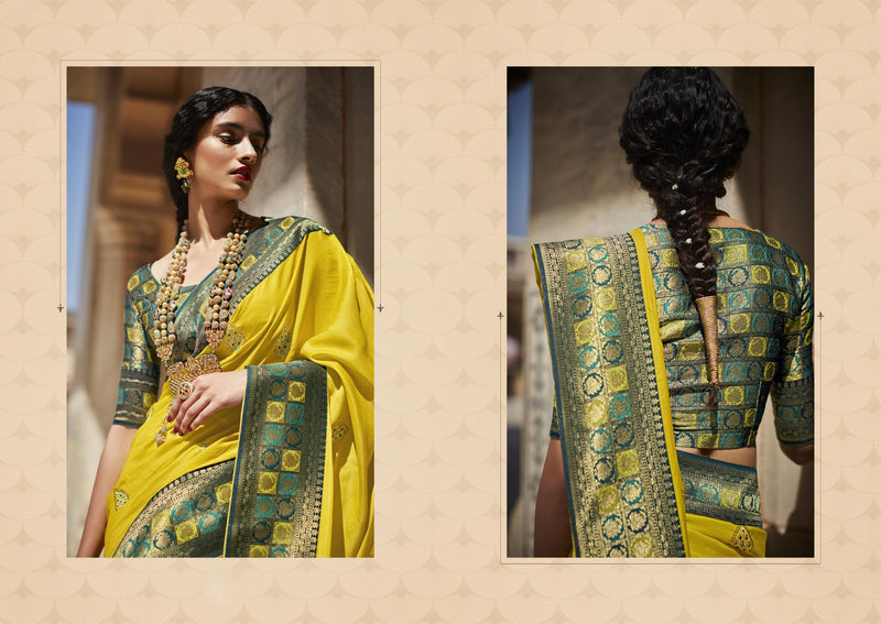 Lime Yellow Silk Saree with Weaving Work