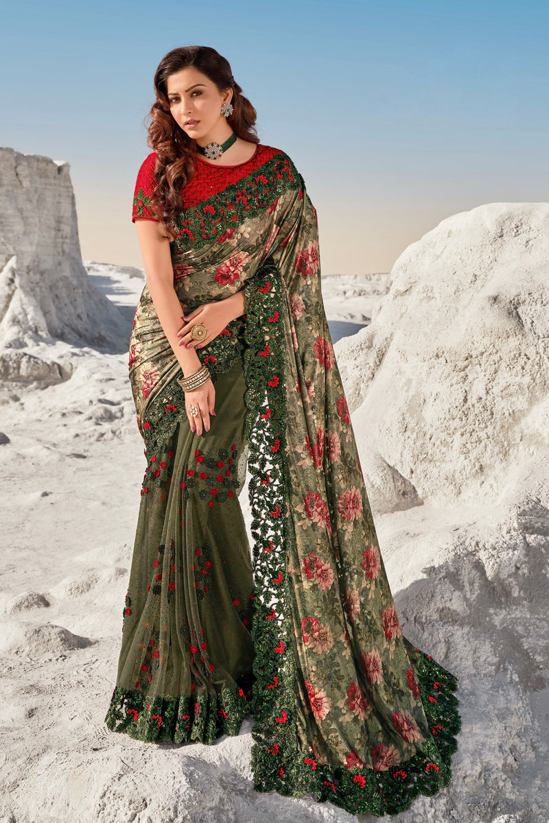 Green Colour Ravishing Designer Pure Net Saree