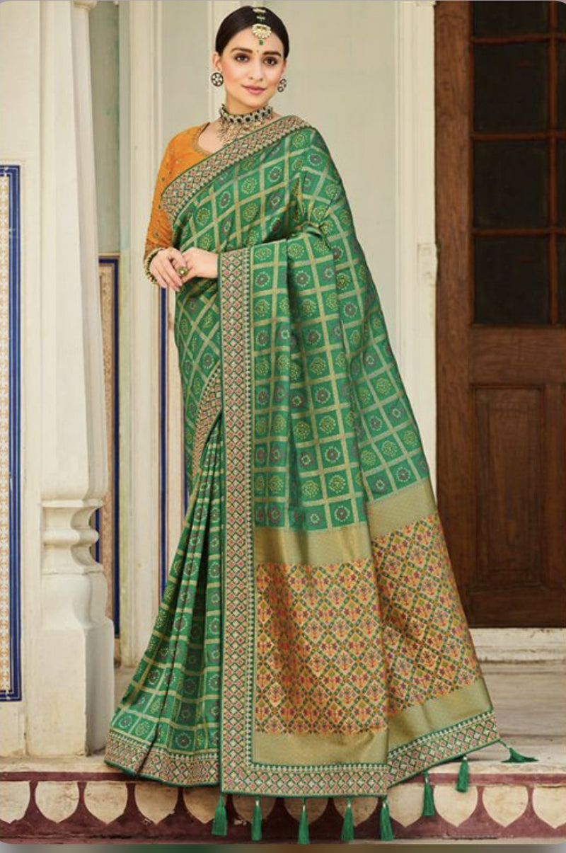 Rama Green colour Silk Wedding Saree