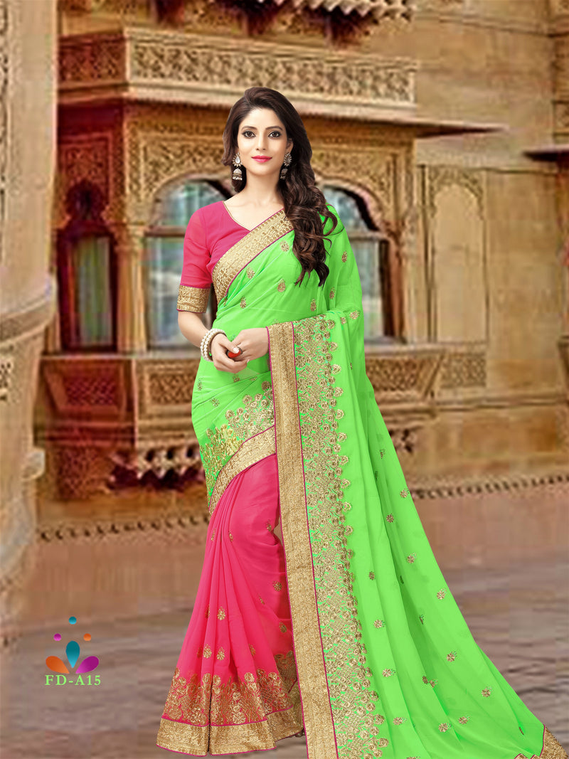 Green Colour Georgette Saree With Dupain Blouse