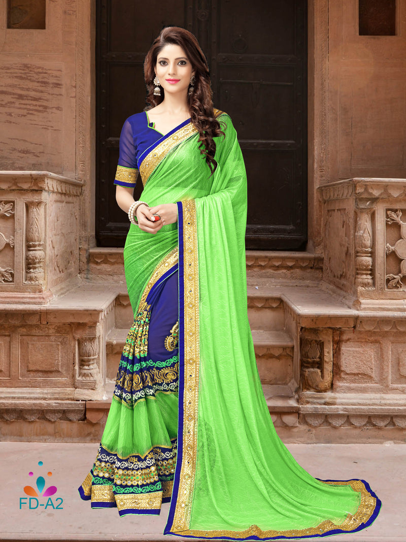 Light Green Georgette Saree With Dupain Blouse Piece