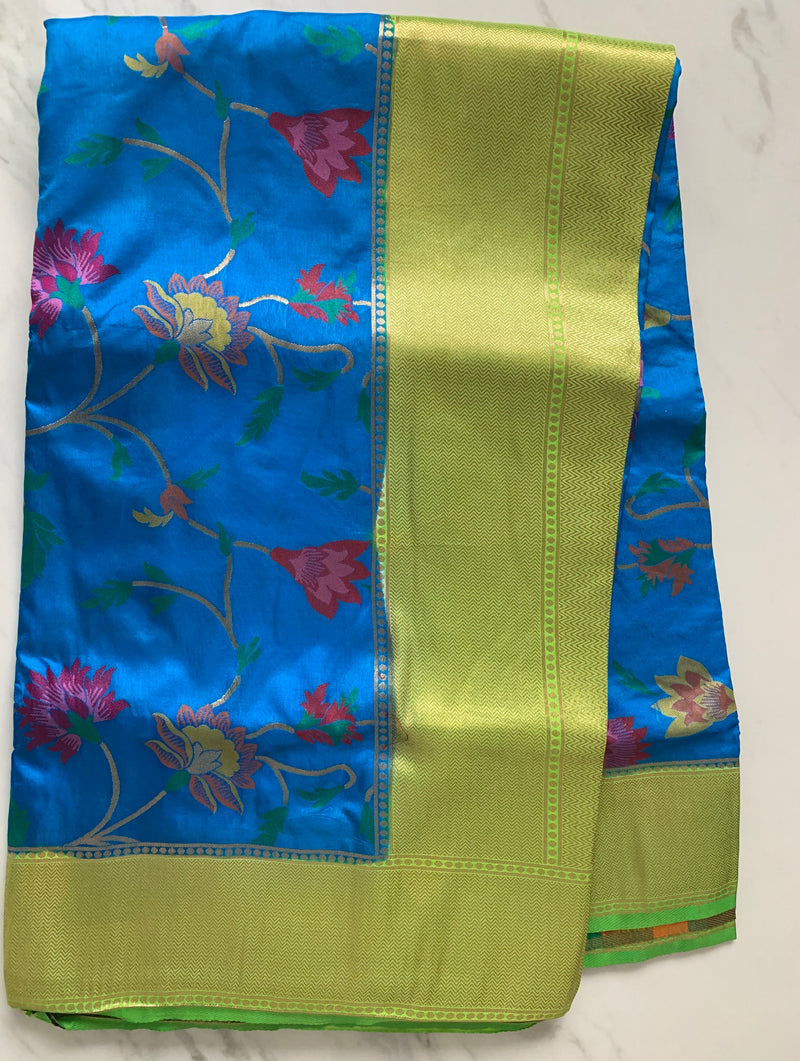 Blue and Green colour Silk Saree