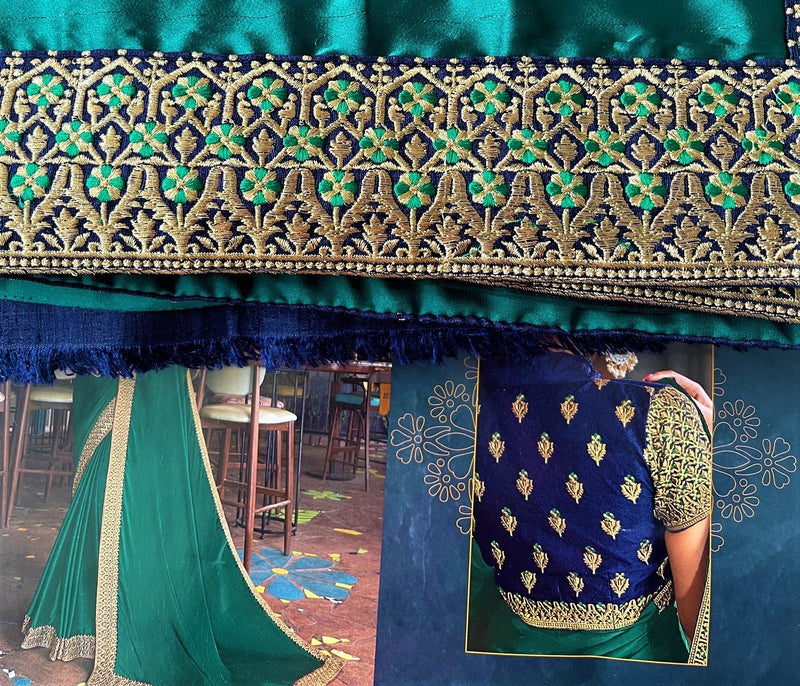 Green Colour Satin Silk Designer Saree