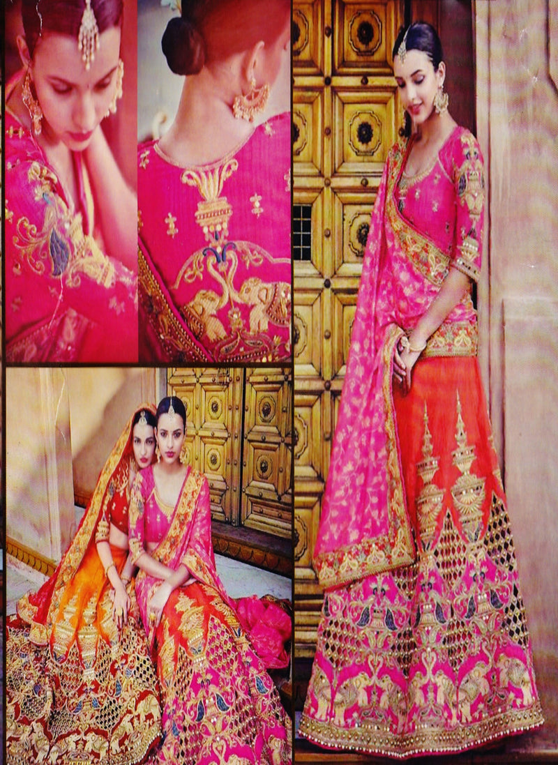 Pink & Orange Two Tone Silk Grand Work Lehenga Saree