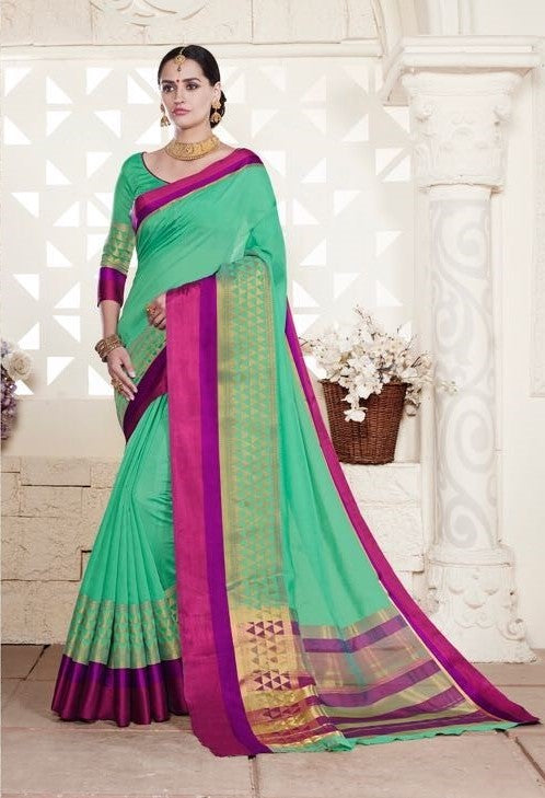 Green Colour Handloom Silk Cotton  Saree