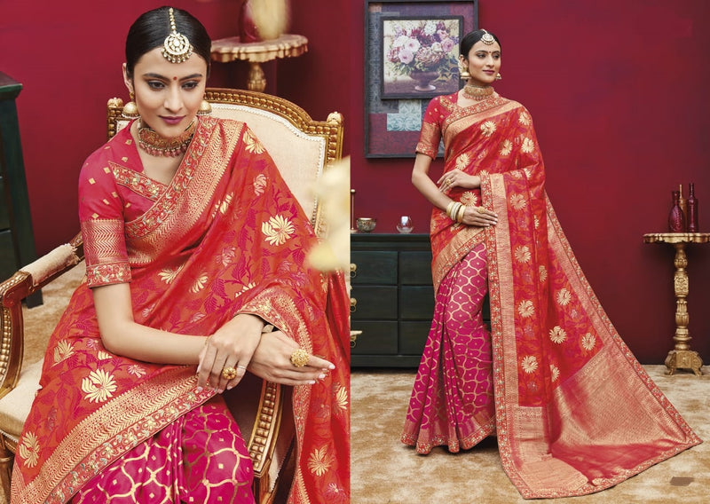 Red Kanchipuram Silk Saree With Hand Work Border