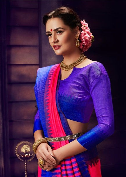 Magenta & Purple Colour Superb Ikat Silk Saree