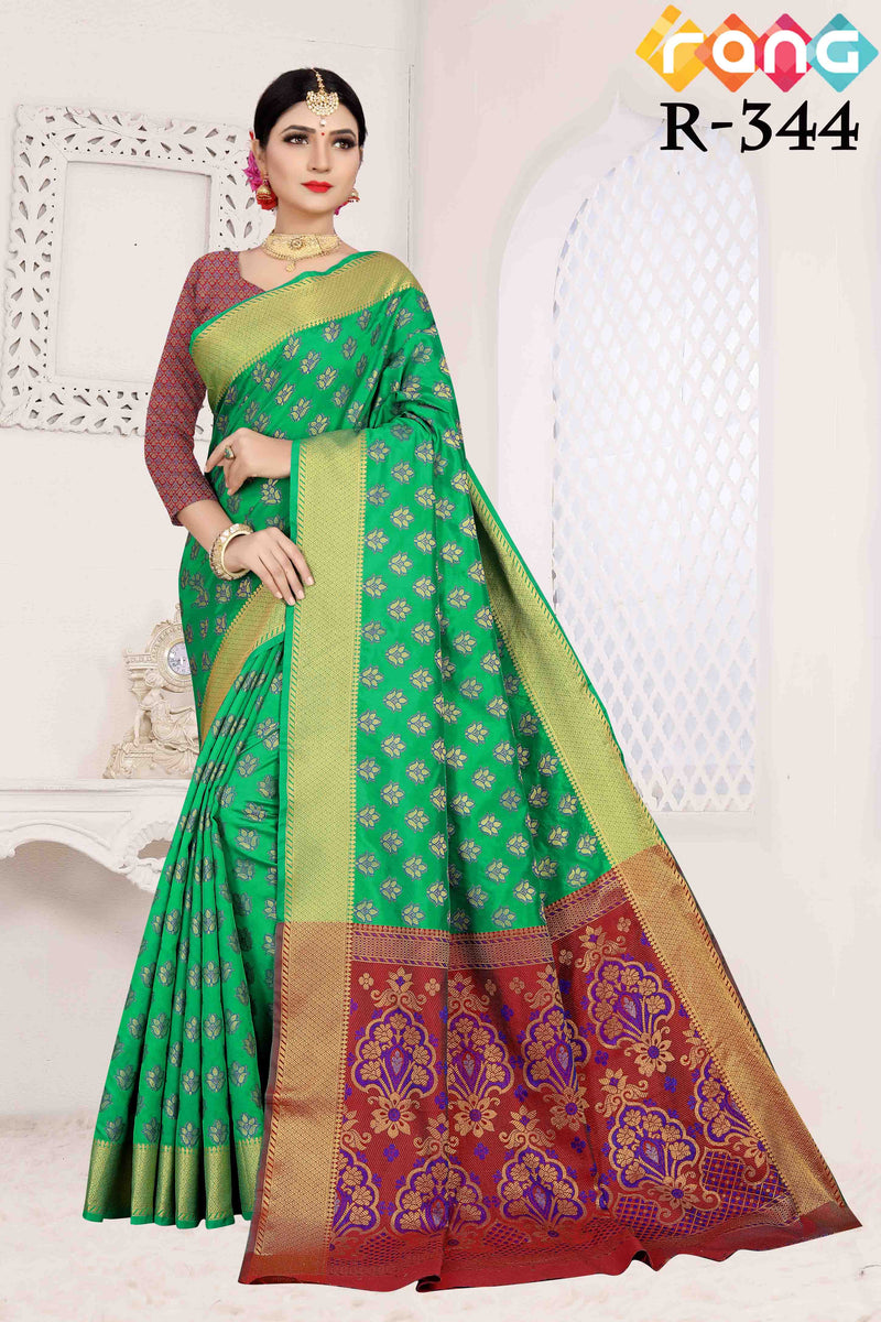 Green & Red Colour Silk Saree