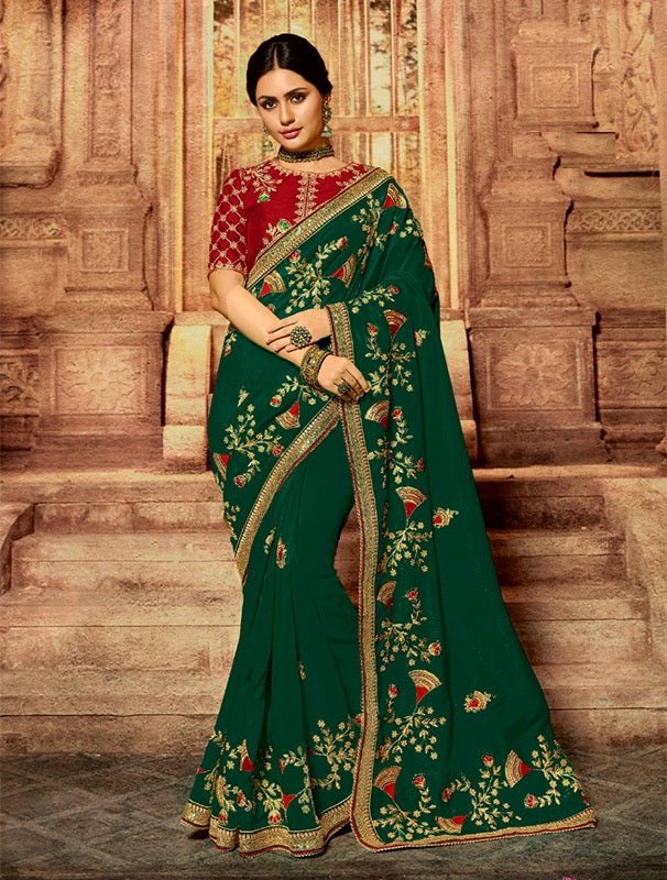 Stunning Green colour Designer Saree