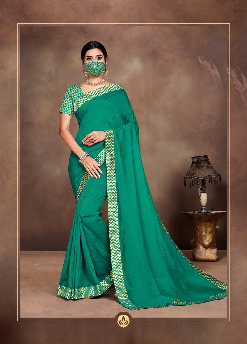 Turquoise colour Saree with Matching mask