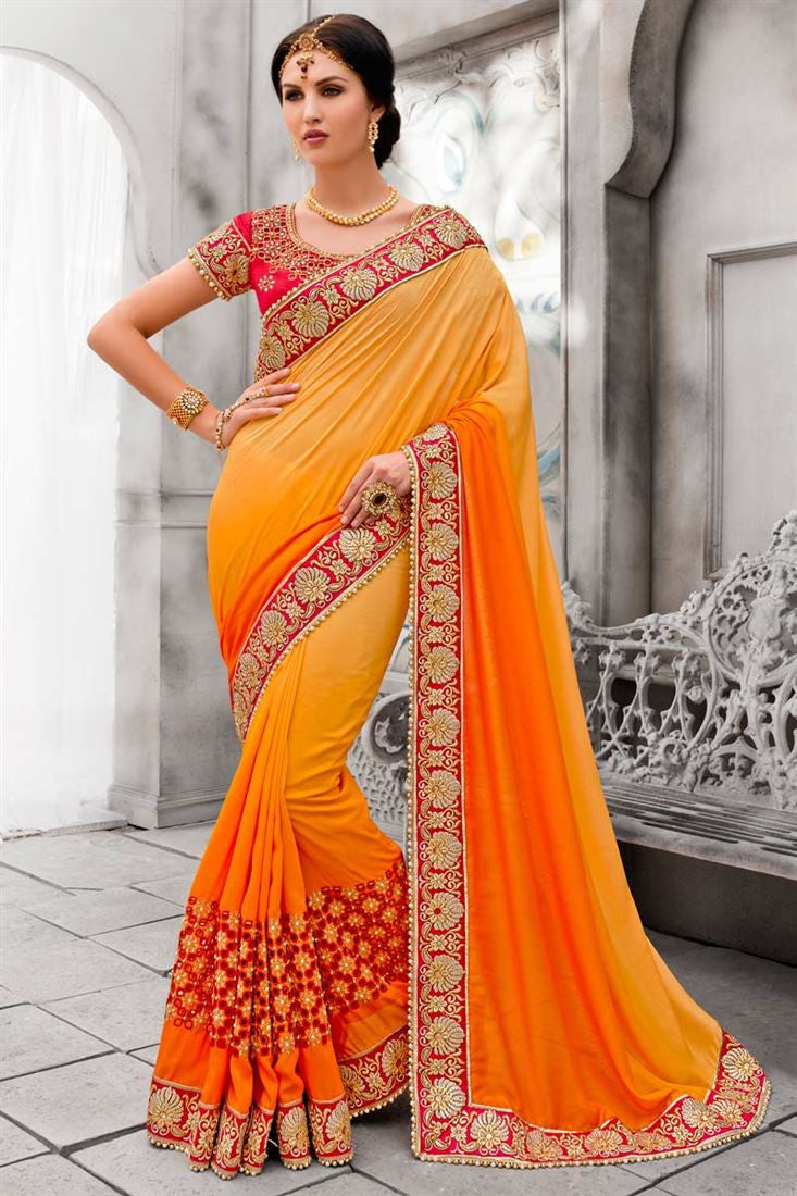 Orange Rangoli Silk Saree With Designer Blouse Piece