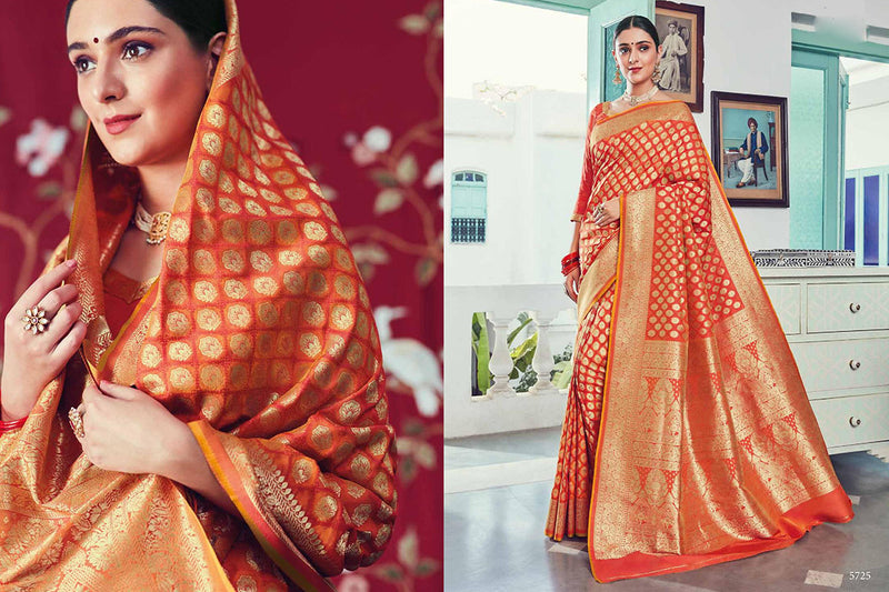 Orange Colour Woven Banarasi Silk Saree