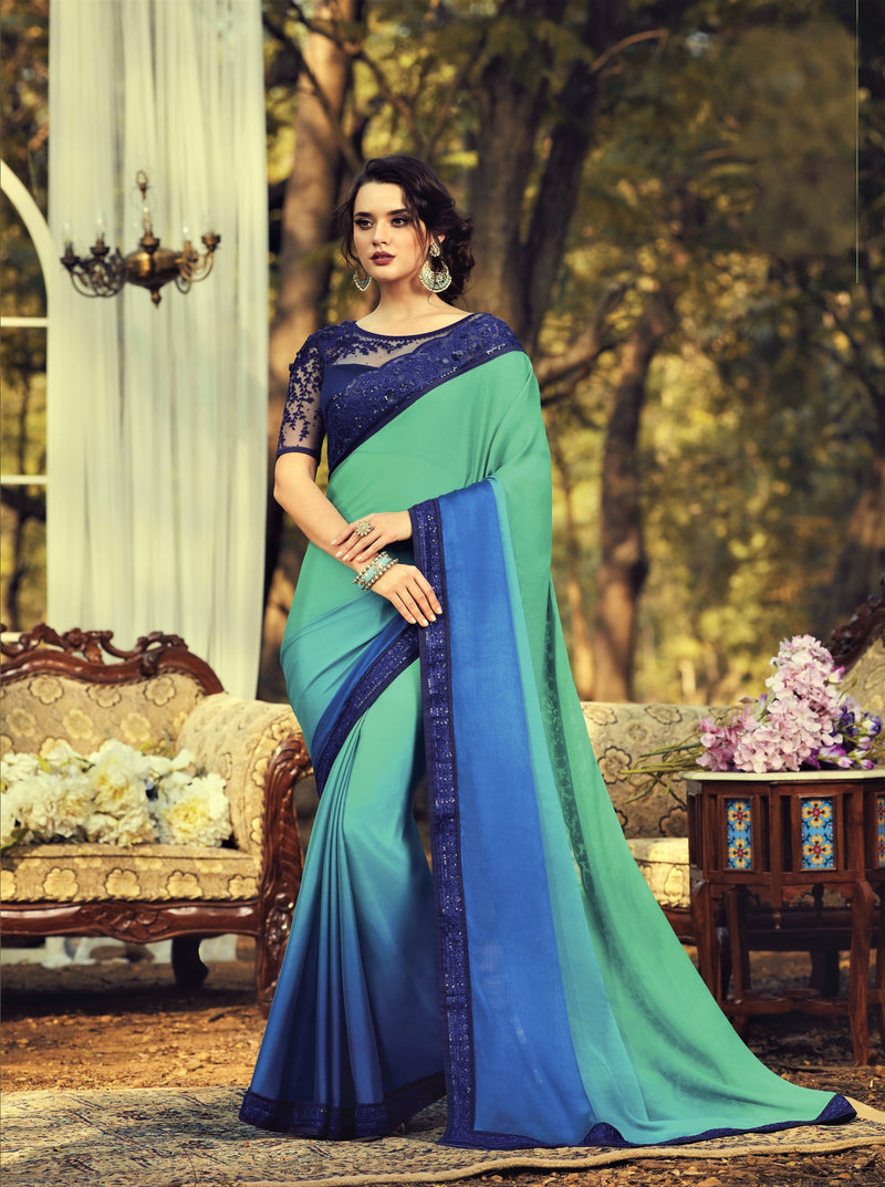 Turquoise Gradient Designer Saree