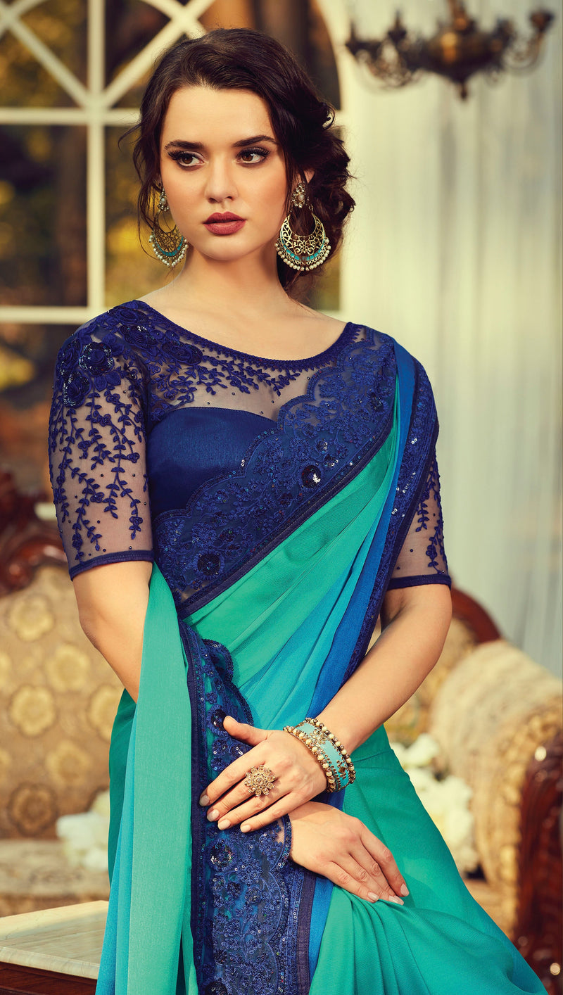Turquoise Gradient Designer Saree