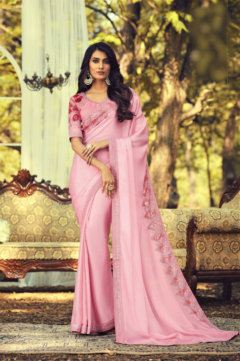 Beautiful Pink Colour Designer Saree