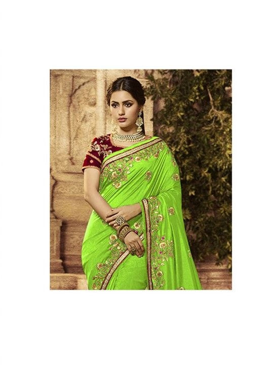 Embroidery Green colour Designer Saree