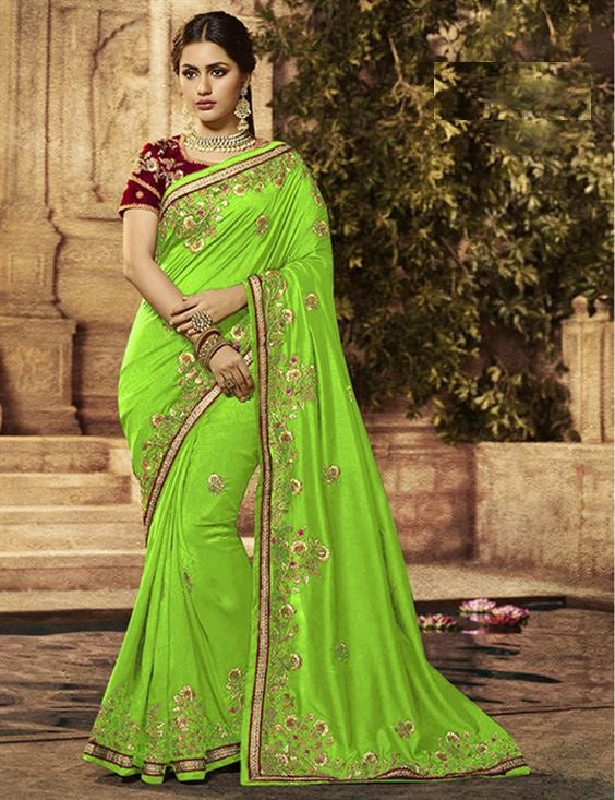 Embroidery Green colour Designer Saree