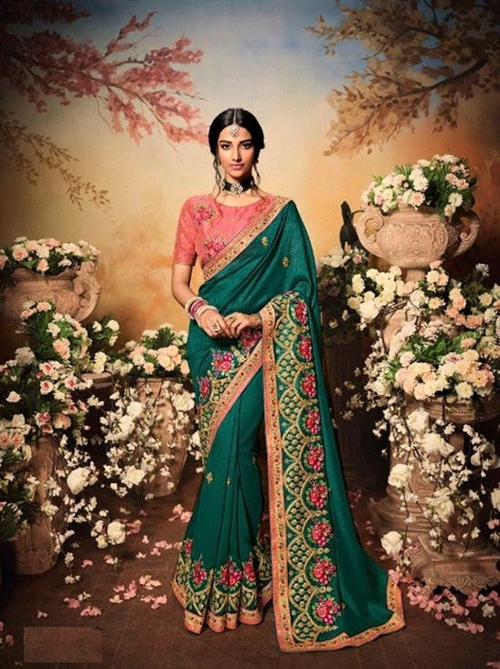 Green Embroidered Work Designer Saree