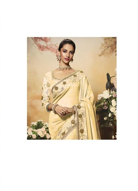 Light Yellow colour Designer Saree