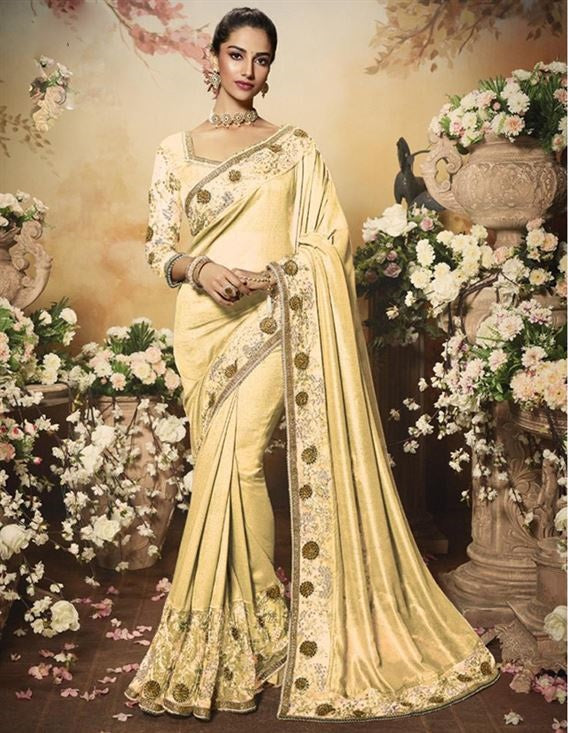 Light Yellow colour Designer Saree