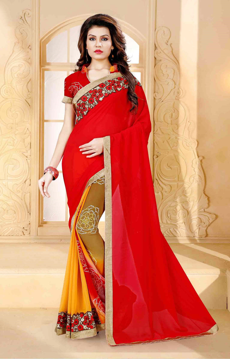 Red & Yellow Colour 2 in1 r Saree