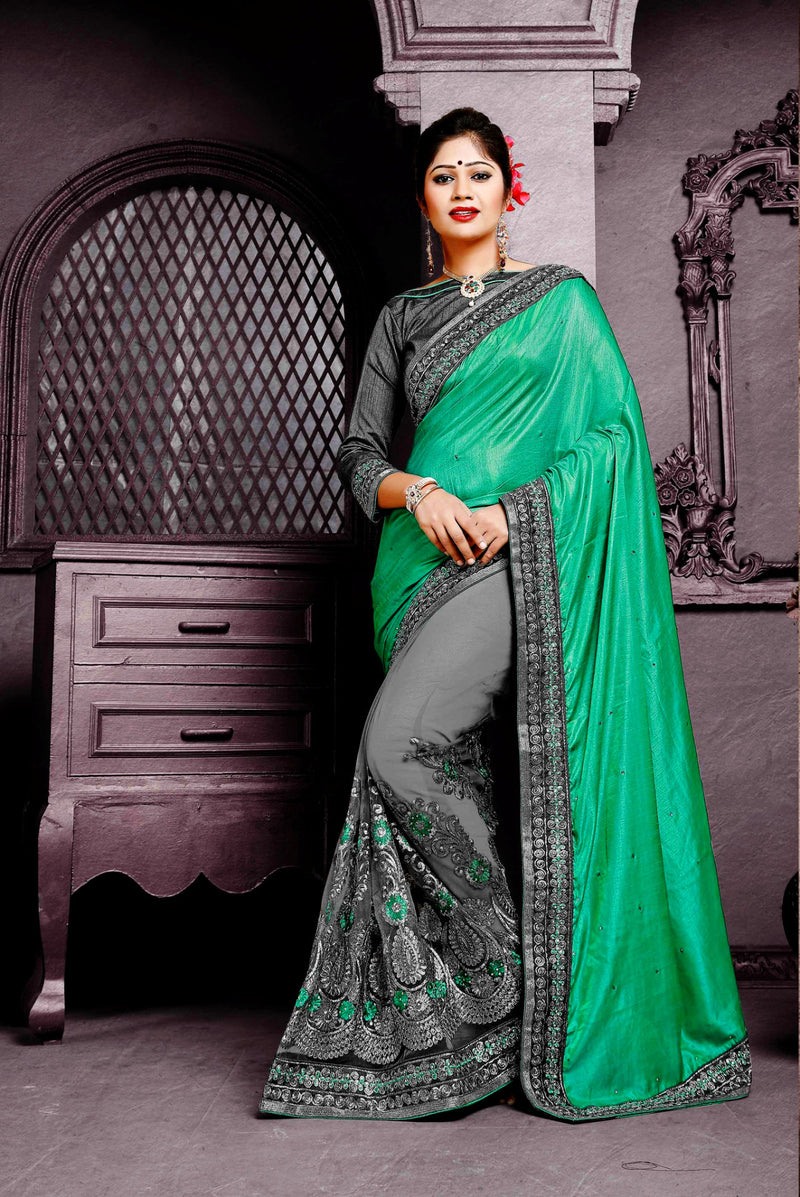 Bright Green & Gray Shivay Silk Designer Saree