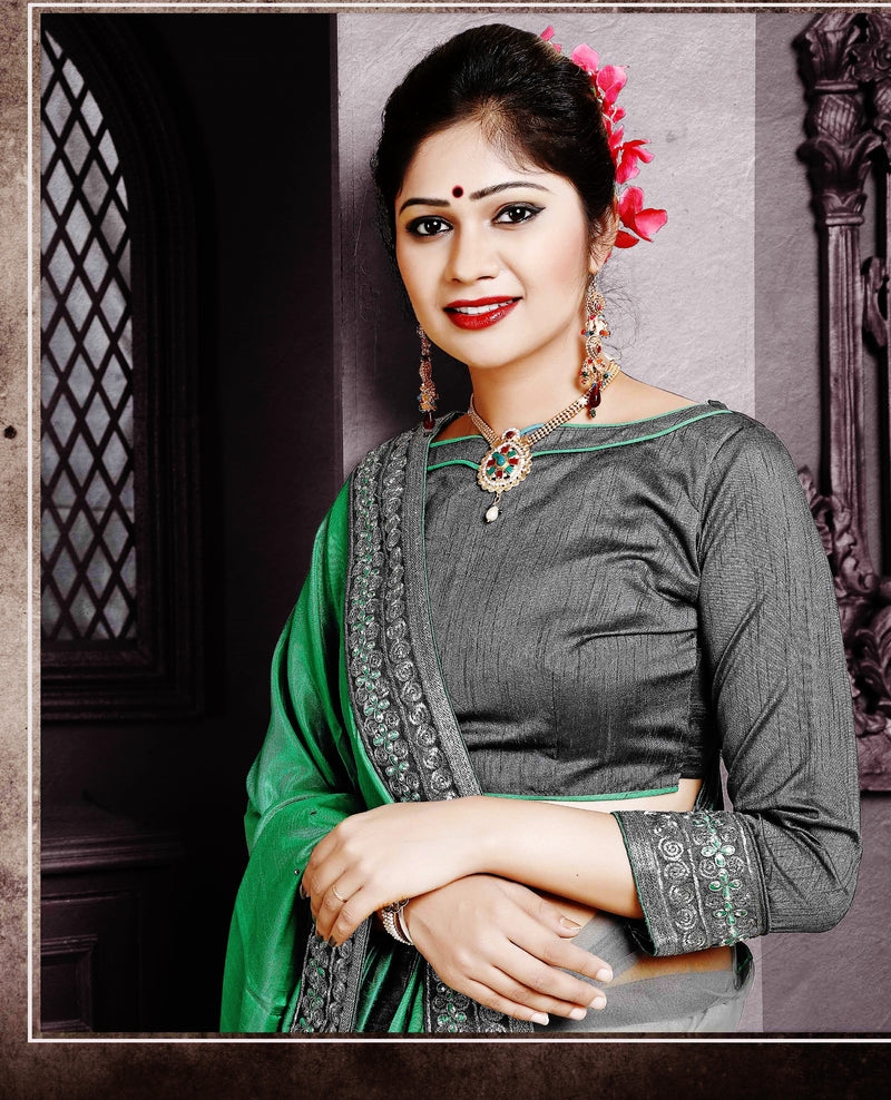 Bright Green & Gray Shivay Silk Designer Saree