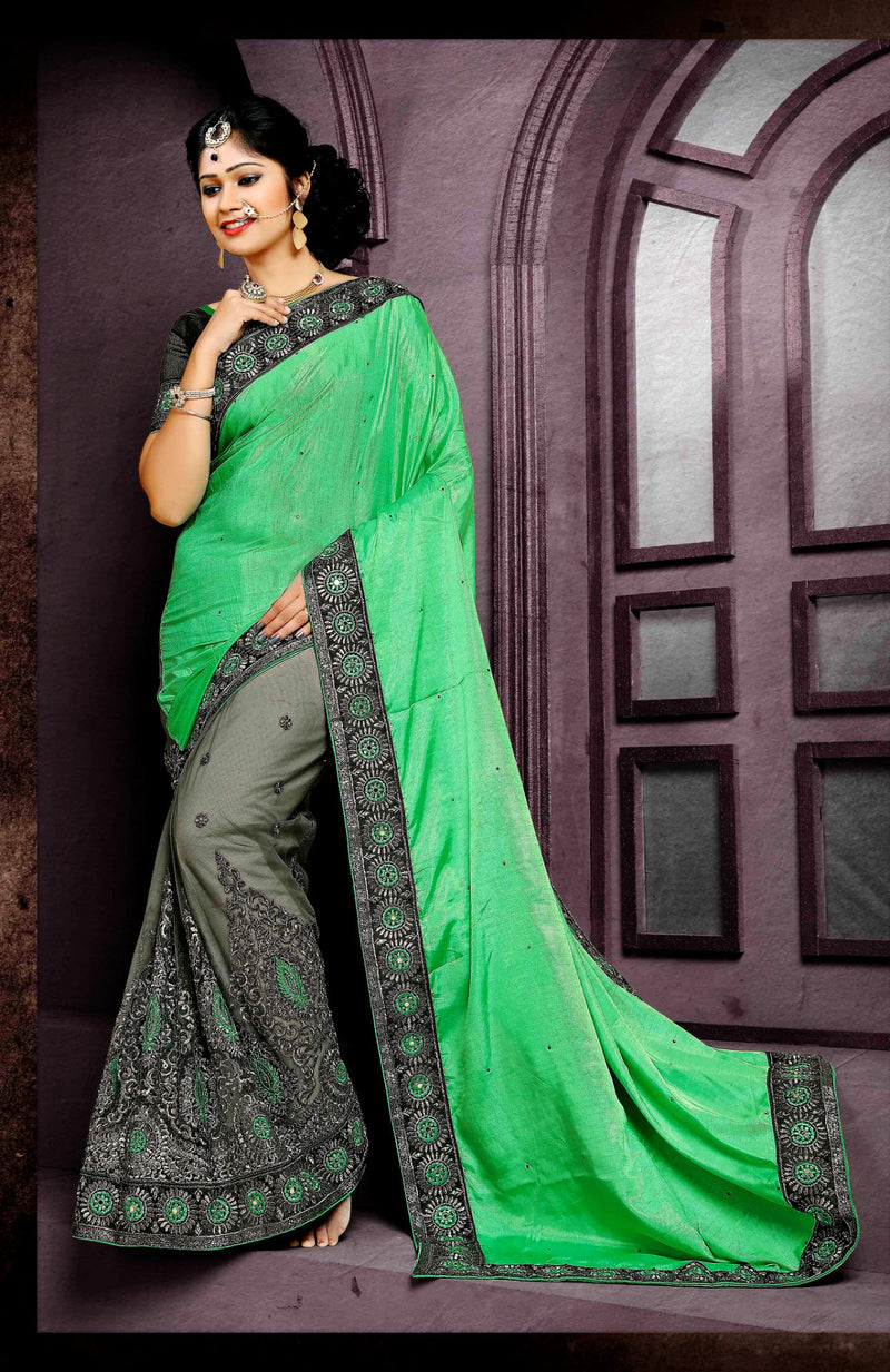 Bright Aqua & Gray Shivay Silk Designer Saree
