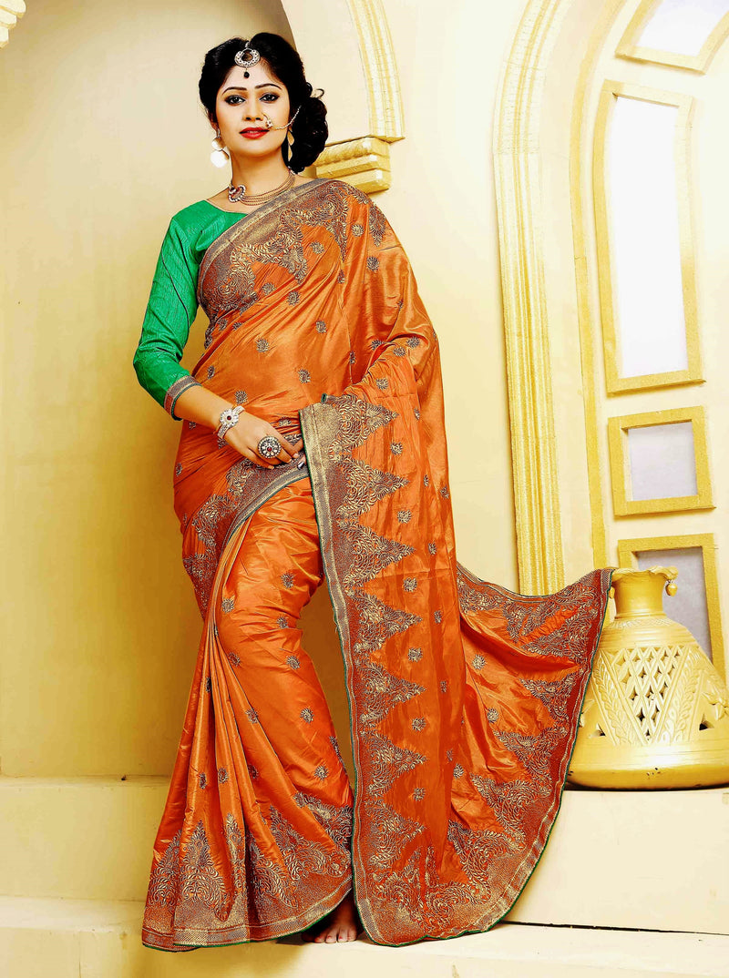 Bright Chocolate & Green Shivay Silk Designer Saree