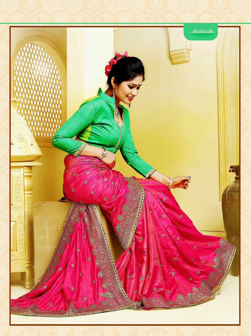 Bright Pink & Green Shivay Silk Designer Saree