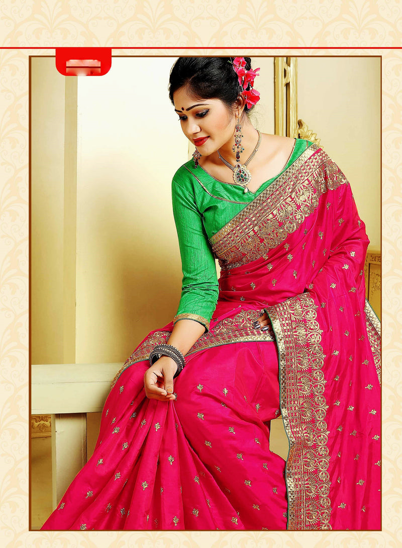 Bright Pink & Green Shivay Silk Designer Saree