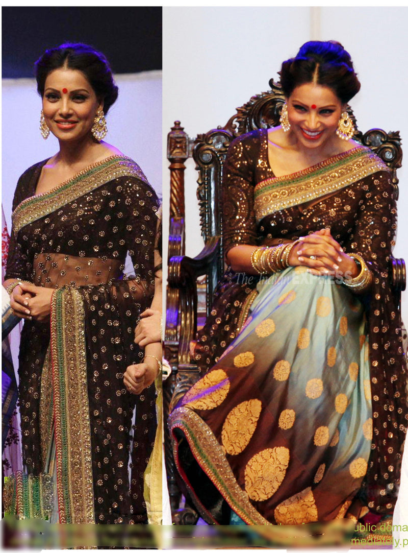 Bollywood Bipasha Basu Coffi Designer Saree