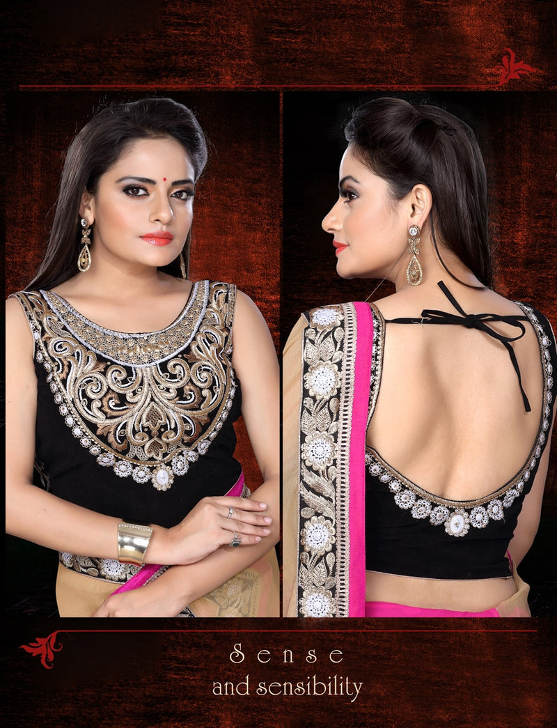 Chiffon Half & Half Saree With Velvet Blouse Piece