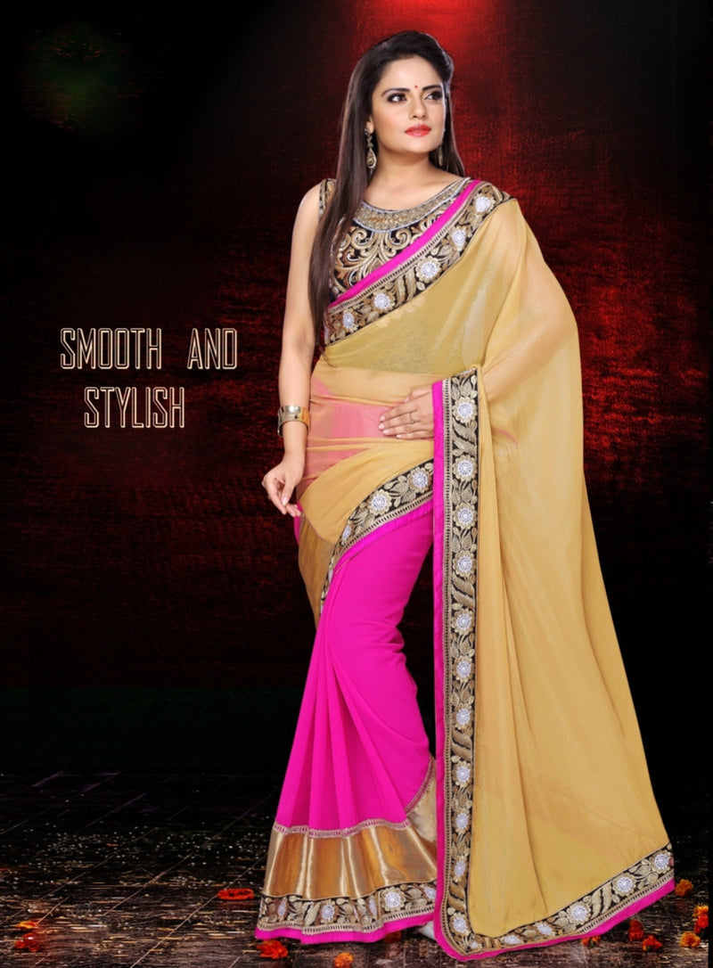 Chiffon Half & Half Saree With Velvet Blouse Piece