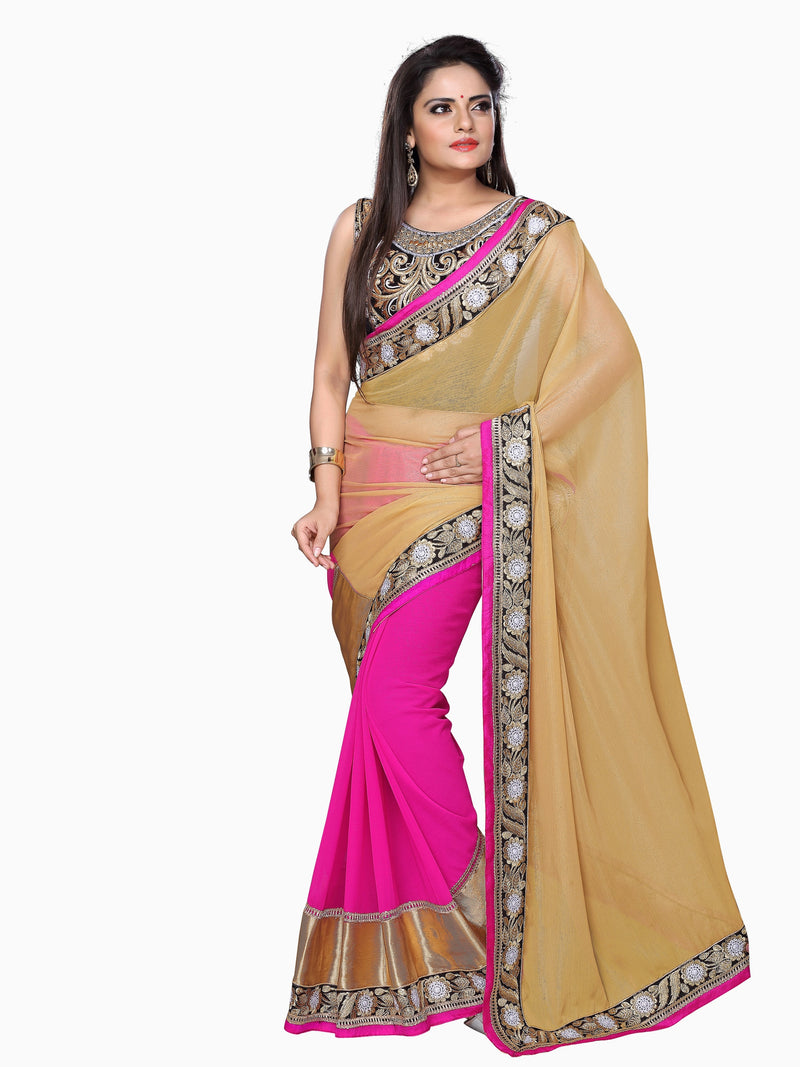 Chiffon Half & Half Saree With Velvet Blouse Piece