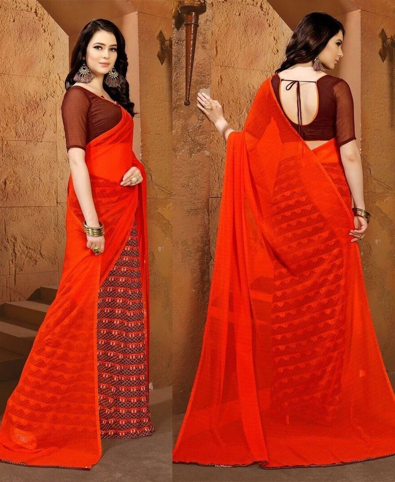 Orange & Multi Colour Chiffon Saree