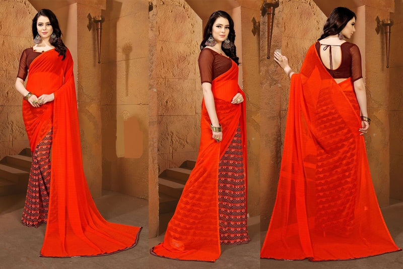 Orange & Multi Colour Chiffon Saree