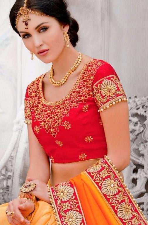 Orange Rangoli Silk Saree With Designer Blouse Piece